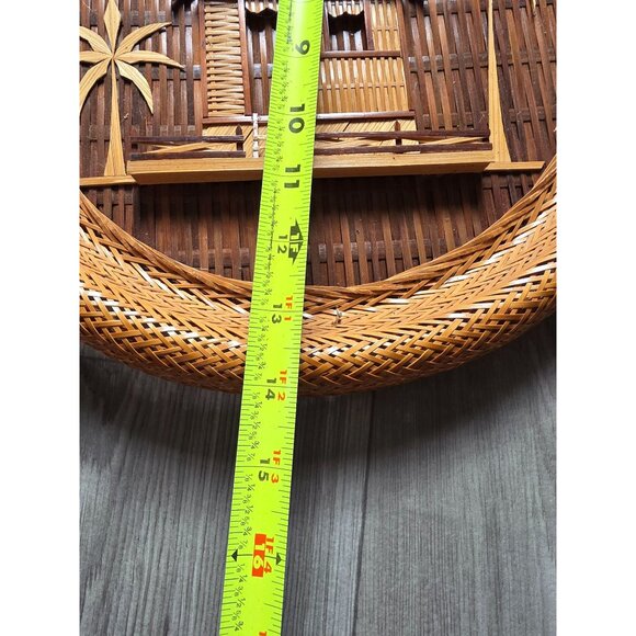 Set Of 3 Handcrafted Bamboo & Rattan Wall Decor Tropical Hut & Palm Tree Design - Picture 8 of 13